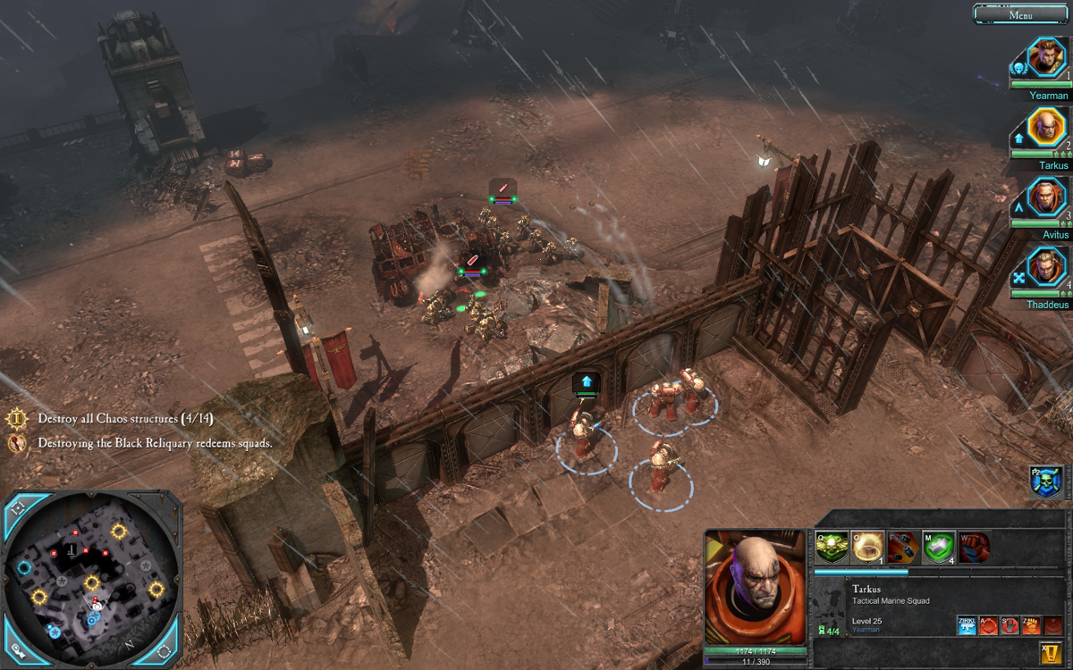 Warhammer 40,000: Dawn of War II - Chaos Rising (Windows) screenshot: Throwing grenades over a wall at some unsuspecting Chaos soldiers.