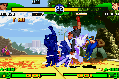 Street Fighter Alpha 3 (Game Boy Advance) screenshot: Ryu smashes the opponents with your Akuma fighting style...