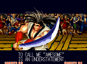 Samurai Shodown (Neo Geo) screenshot: Feel the power of Haohmaru's sword, guy!