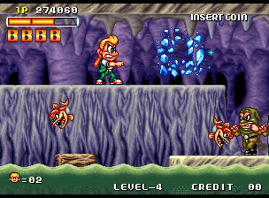 Spinmaster (Neo Geo) screenshot: In a cave