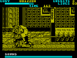 Final Fight (ZX Spectrum) screenshot: The first boss you face is called Damnd