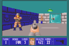 Wolfenstein 3D (Game Boy Advance) screenshot: The gun is a slow weapon, just good enough for the first level.