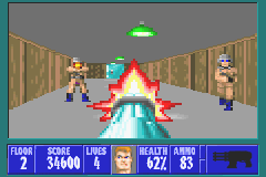 Wolfenstein 3D (Game Boy Advance) screenshot: The chaingun is the most powerful weapon.