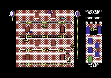 Hunchback II: Quasimodo's Revenge (Commodore 64) screenshot: First level, dodging bats