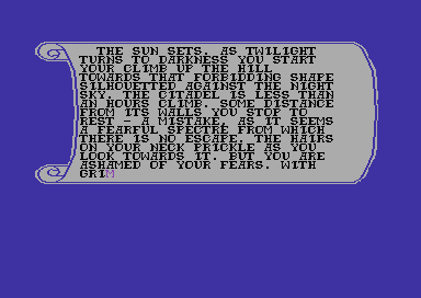 The Citadel of Chaos (Commodore 64) screenshot: Introductory preamble