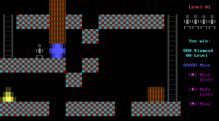 Pitman (DOS) screenshot: Level 1 is pretty much a simple tutorial