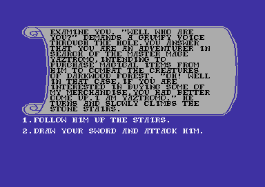 The Forest of Doom (Commodore 64) screenshot: Your first choice