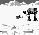 Star Wars: The Empire Strikes Back (Game Boy) screenshot: The next mission: destroy all AT-AT walkers in your snowspeeder.
