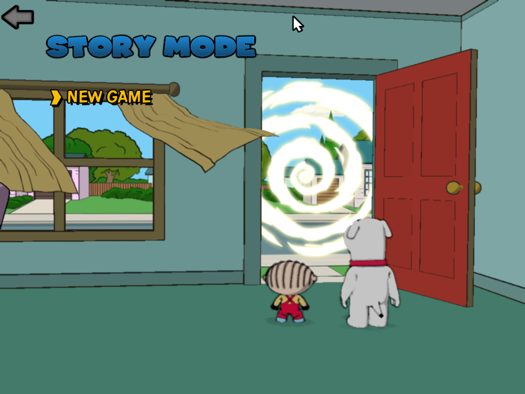 Family Guy: Back to the Multiverse (Windows) screenshot: Story Mode Menu. I selected New Game because i'm Beginner. in the mean time, i select continue while my objectives is not finished.