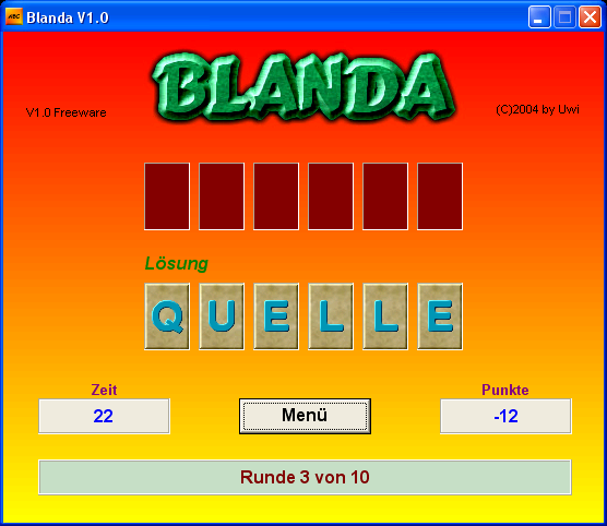 Blanda (Windows) screenshot: Just completed a word - don't look at my score ;)