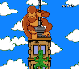 The Simpsons: Bart's Nightmare (SNES) screenshot: Battling Homer as King Kong