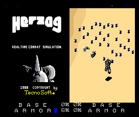 Herzog (MSX) screenshot: A big manoeuvre in the Colna desert