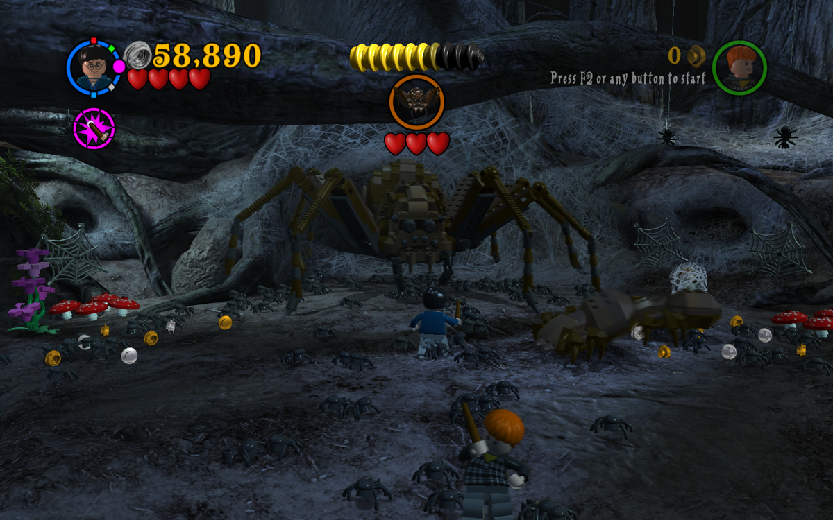 LEGO Harry Potter: Years 1-4 (Windows) screenshot: Sticky situation during a boss fight with Aragog.