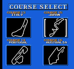 Formula 1 Sensation (NES) screenshot: Course select