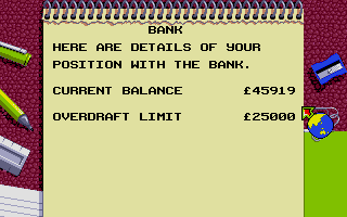 Graeme Souness Soccer Manager (Atari ST) screenshot: Bank details