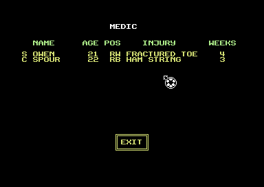 Graeme Souness Soccer Manager (Commodore 64) screenshot: Injury report