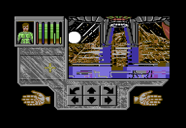 Xenomorph (Commodore 64) screenshot: Starting location - the cockpit of your crashed ship