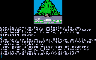 Treasure Island (Atari ST) screenshot: Ahhh!!! We're in the same place as a dead guy!!! AAHH!!!
