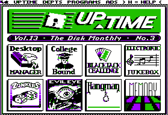 Evil Eye (Apple II) screenshot: UpTime menu screen