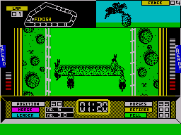 Grand National (ZX Spectrum) screenshot: Carefully time your jump