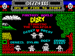 Fantasy World Dizzy (ZX Spectrum) screenshot: Title screen