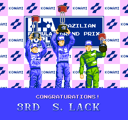 Formula 1 Sensation (NES) screenshot: Good, You'are in the 3rd place!.