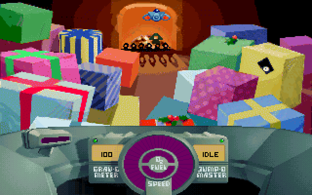 SkyRoads: Xmas Special (DOS) screenshot: Which ones are the bricks and which ones are the background?