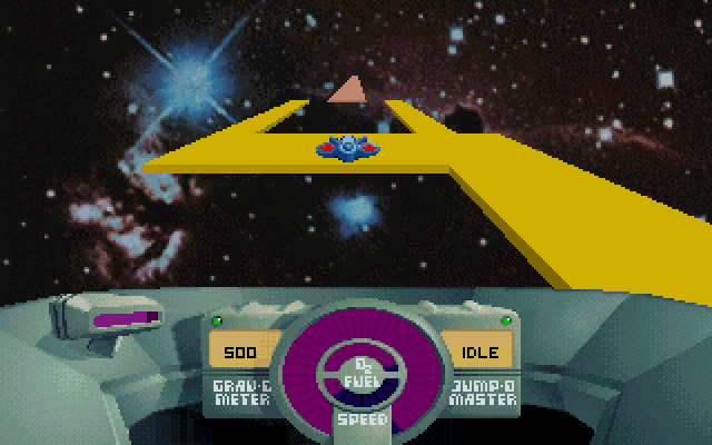 SkyRoads: Xmas Special (DOS) screenshot: A long jump