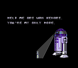 Star Wars (NES) screenshot: A Star Wars classic: R2-D2 transmitting Princess Leia's message, but in 8-bit "quality".