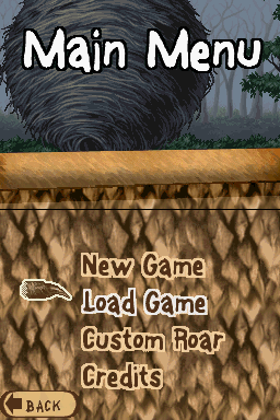Where the Wild Things Are (Nintendo DS) screenshot: Main menu - not a lot of things to do, but the "Custom Roar" feature provides for hour of juvenile entertainment.