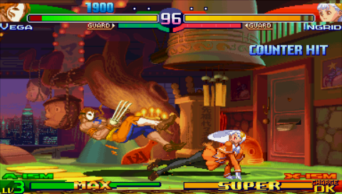 Street Fighter Alpha 3 Max (PSP) screenshot: Vega vs Ingrid