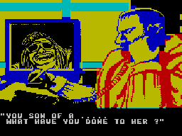Final Fight (ZX Spectrum) screenshot: The Mad Gear gang have kidnapped Hagger's daughter