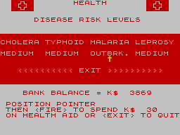 President (ZX Spectrum) screenshot: Disease must be averted