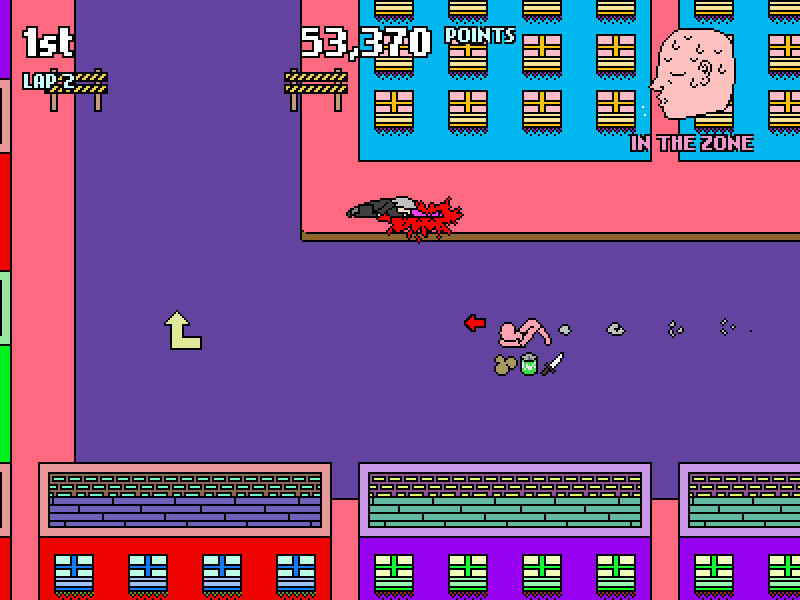 Hot Throttle (Browser) screenshot: My man has three power-ups and is completely "in the zone".