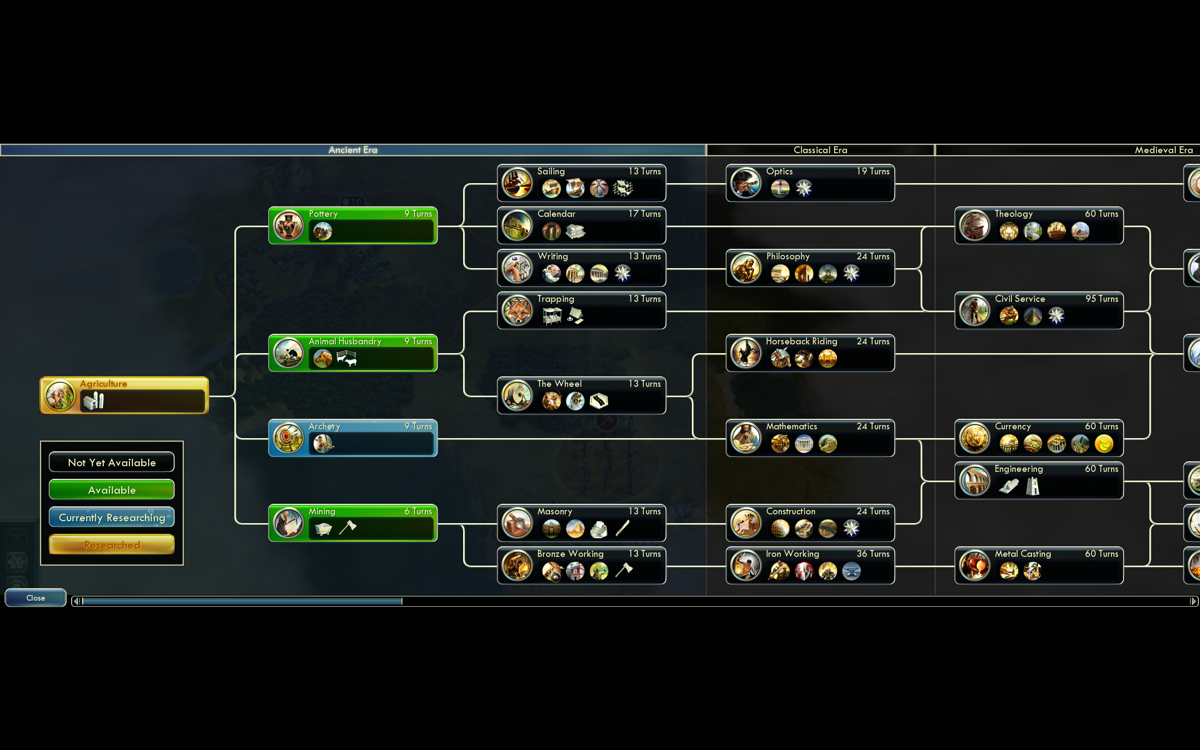 Sid Meier's Civilization V (Windows) screenshot: Taking a look at the tech tree.