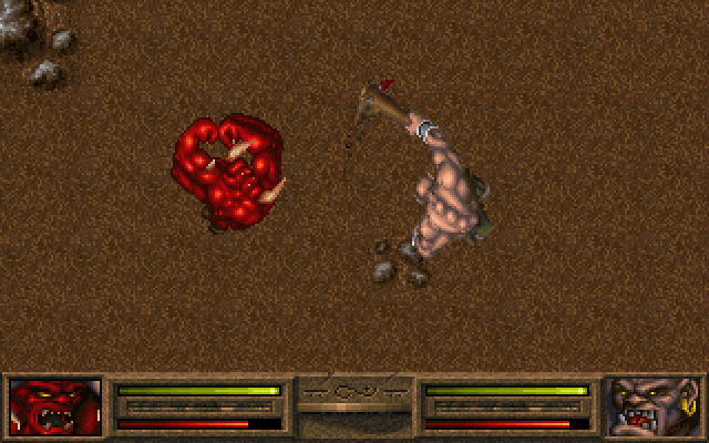 Dark Legions (DOS) screenshot: An ogre and a demon trade blows