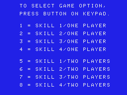 Sammy Lightfoot (ColecoVision) screenshot: Game options