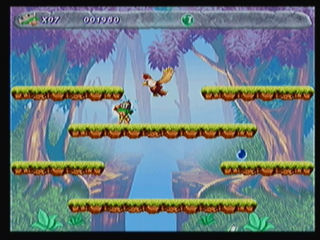 Tork and Kral (Zeebo) screenshot: When a stage ends an eagle comes to take the player to the next one.