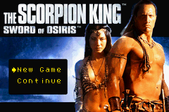 The Scorpion King: Sword of Osiris (Game Boy Advance) screenshot: Title screen and main menu.