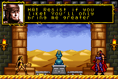 The Scorpion King: Sword of Osiris (Game Boy Advance) screenshot: The first shock with Menthu.