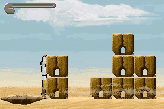 Star Wars Trilogy: Apprentice of the Force (Game Boy Advance) screenshot: Hung into some boxes, the Jedi apprentice improves his balance.