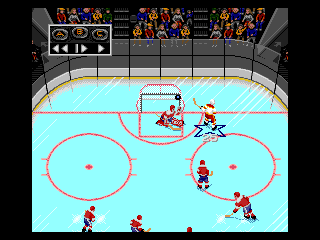 NHL Hockey (Genesis) screenshot: Hitting the post (replay mode)