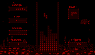 V-Tetris (Virtual Boy) screenshot: V-Tetris B-Mode: you must do the best score using a limit of 25 lines in each level.