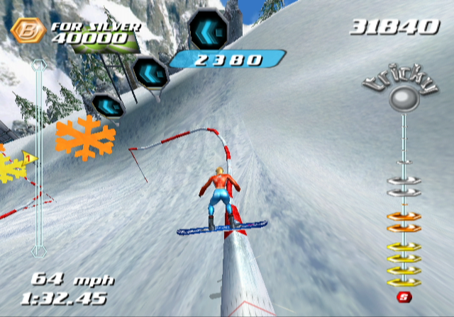 SSX Tricky (GameCube) screenshot: A rail trick