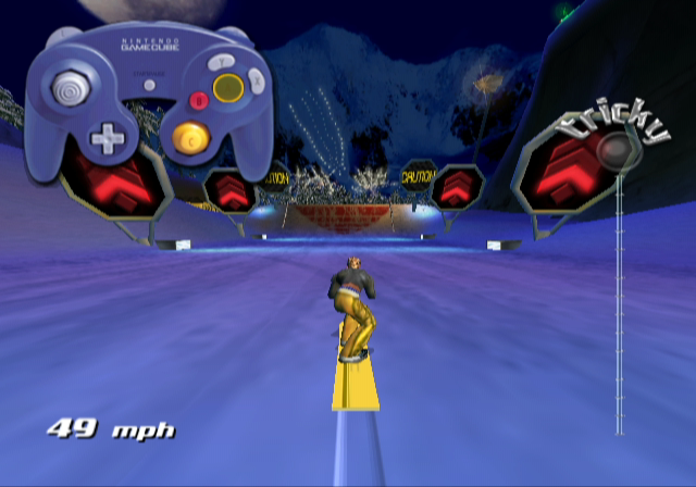 SSX Tricky (GameCube) screenshot: Practice performing tricks, the computer shows what buttons to push