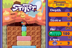 Mr. Driller 2 (Game Boy Advance) screenshot: Susumu lands in the ground: the adventure is about to start!