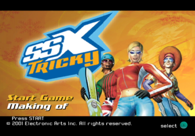 SSX Tricky (GameCube) screenshot: Title screen / main menu