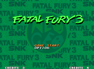 Fatal Fury 3: Road to the Final Victory (Neo Geo) screenshot: The main menu with some options...