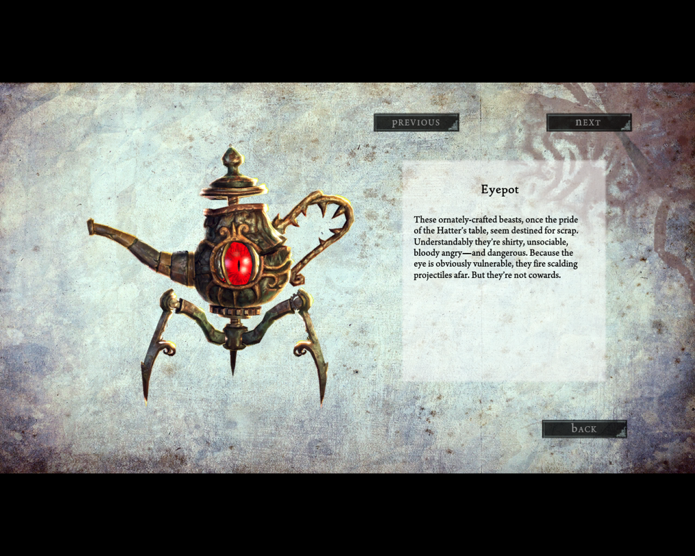 Alice: Madness Returns (Windows) screenshot: In-game gallery tells about everybody and everything