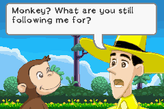 Curious George (Game Boy Advance) screenshot: The Man in the Yellow Hat meets George